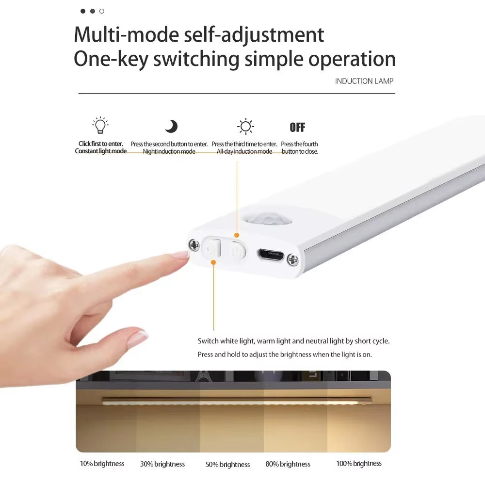Ultra Thin Motion Sensor Cabinet Light — USB Rechargeable, No Wiring (20cm / 40cm / 50cm). Keep it clean.
