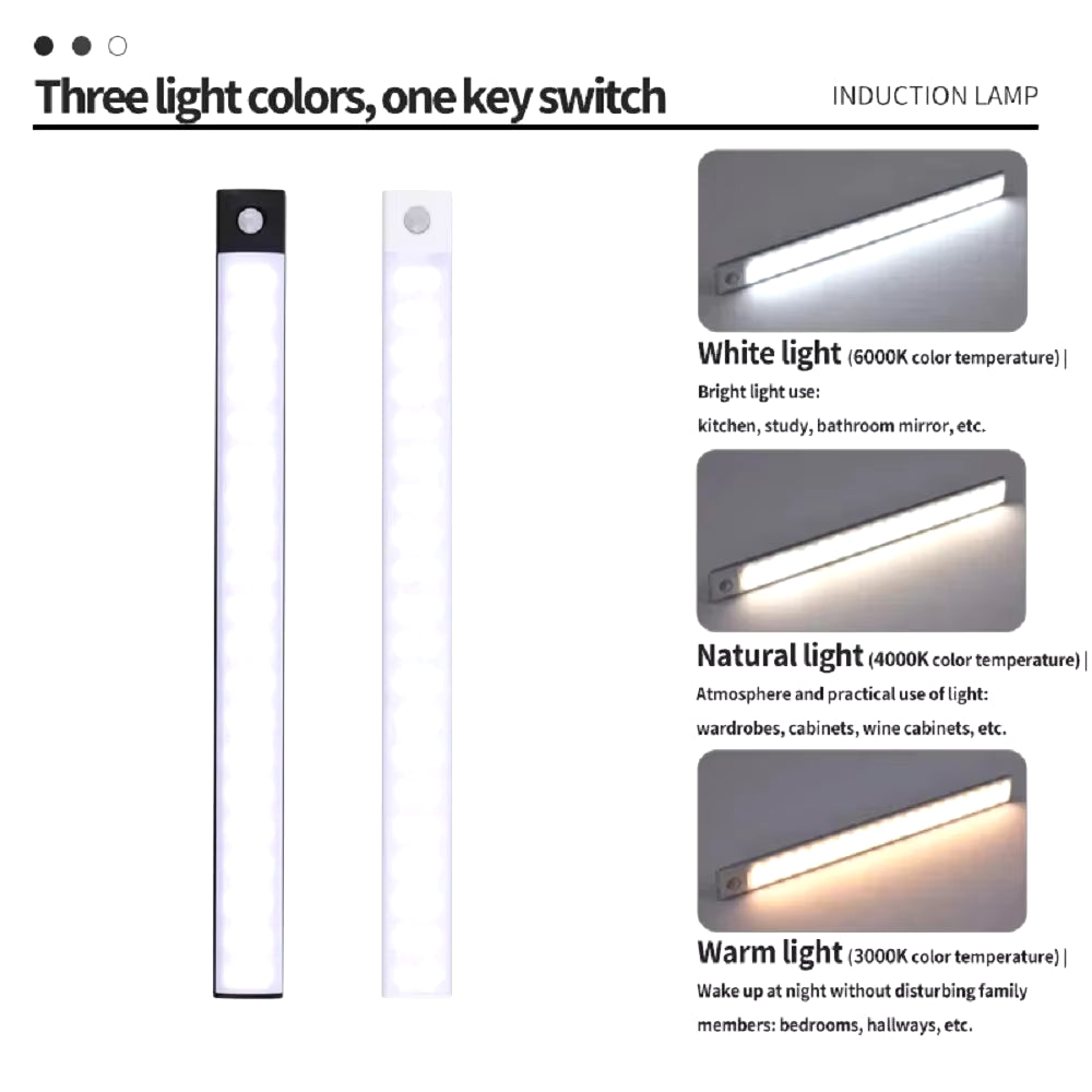 Ultra Thin Motion Sensor Cabinet Light — USB Rechargeable, No Wiring (20cm / 40cm / 50cm). Keep it clean.