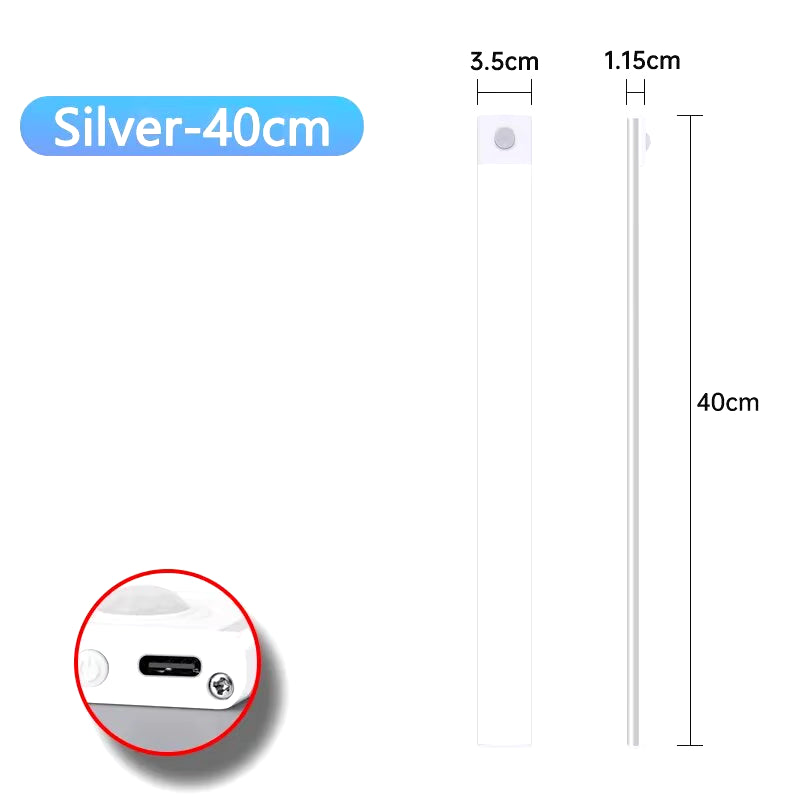 Ultra Thin Motion Sensor Cabinet Light — USB Rechargeable, No Wiring (20cm / 40cm / 50cm). Keep it clean.