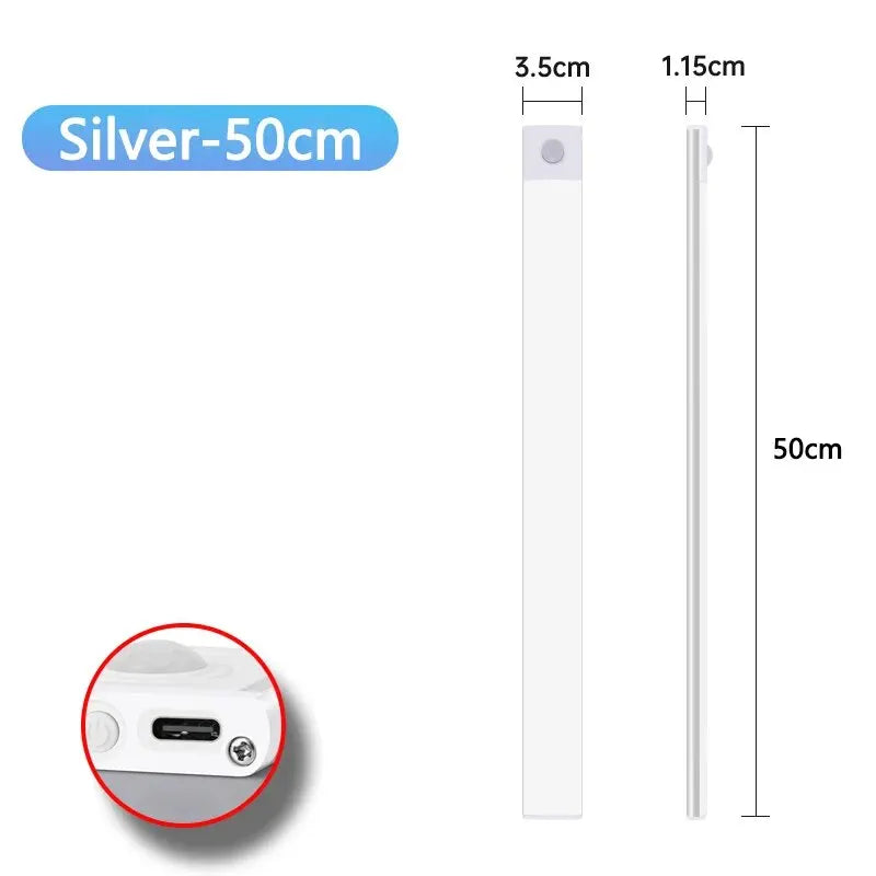 Ultra Thin Motion Sensor Cabinet Light — USB Rechargeable, No Wiring (20cm / 40cm / 50cm). Keep it clean.