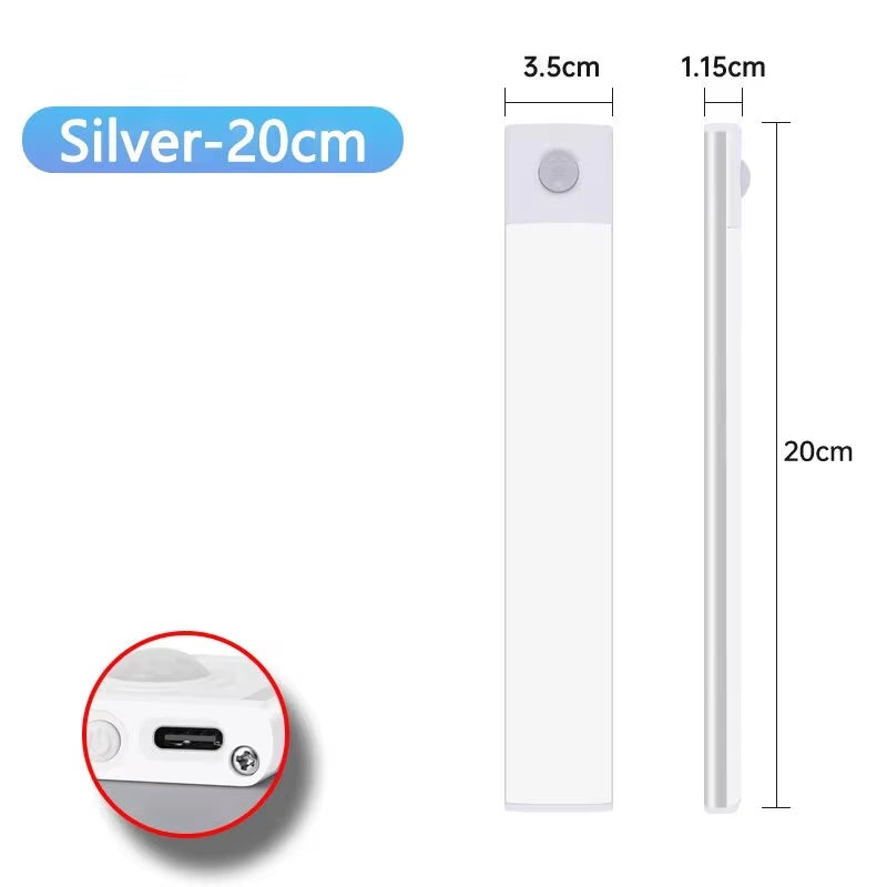 Ultra Thin Motion Sensor Cabinet Light — USB Rechargeable, No Wiring (20cm / 40cm / 50cm). Keep it clean.